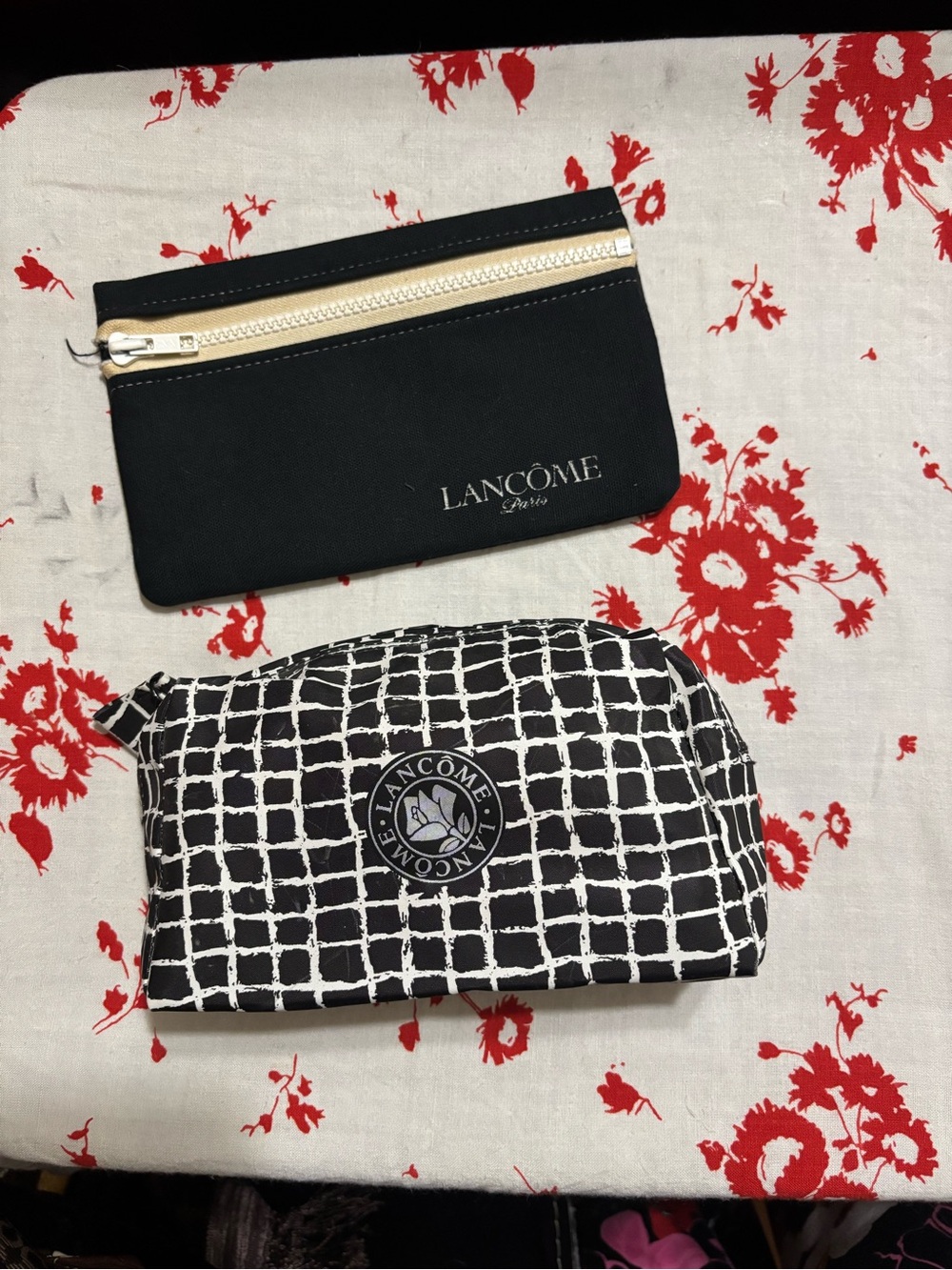 2 LancƓme Black & White Cosmetic Pouch Set